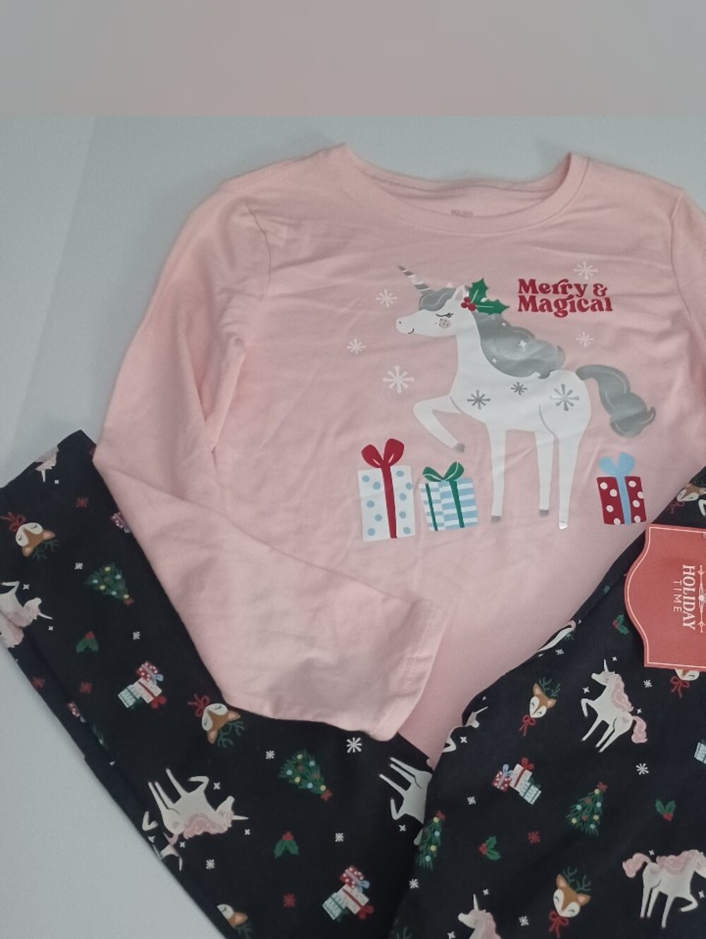 Holiday Time 2pc Unicorn Christmas Outfit Sz 7 8
